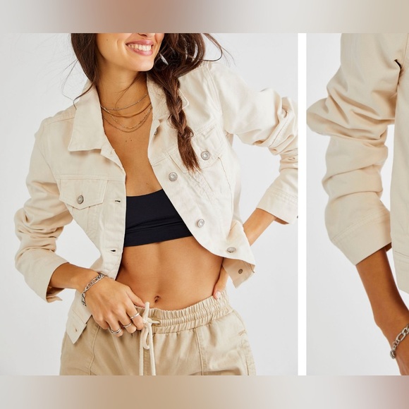 NWT Free People We the Free Rumors Denim Jacket - Ecru Ivory cream - small - Picture 2 of 10